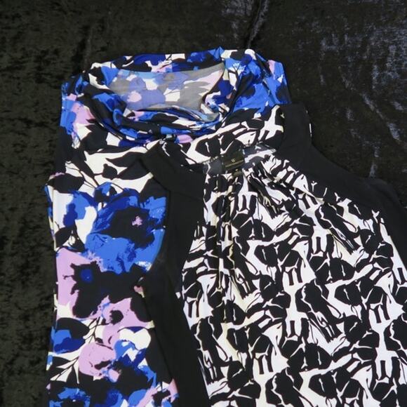 Elephant Floral Abstract Tank Top Sz M Cowl Draped Neck Black Purple Worthington - Picture 12 of 15